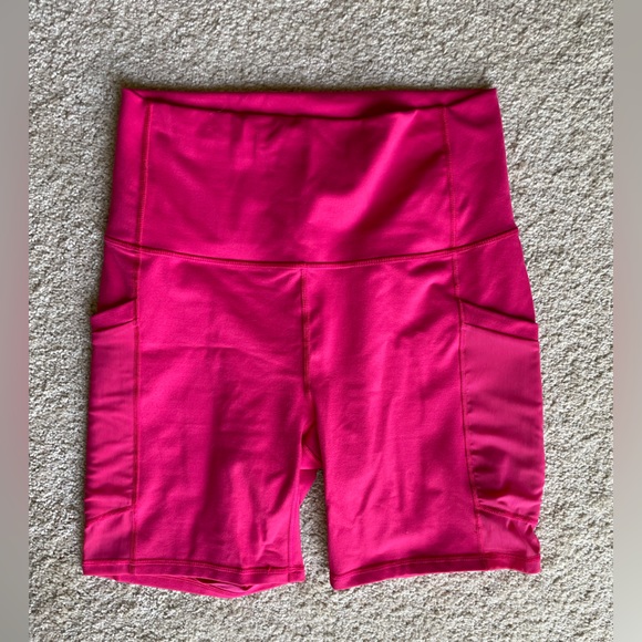 Fabletics Powerhold hot pink high waist spandex-blend shorts w/ pockets - Picture 2 of 8